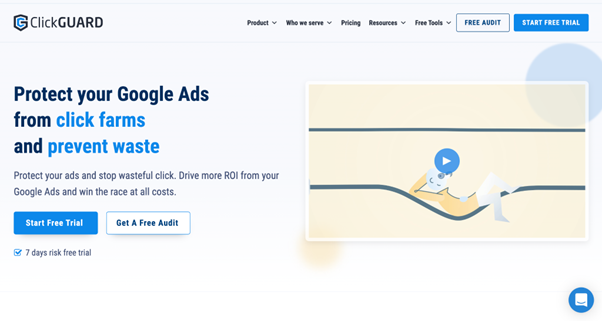 Image of ClickGuard website homepage.