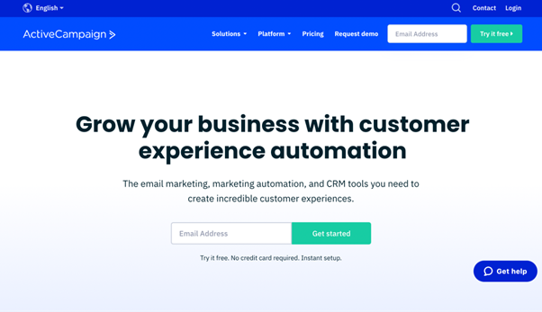 Image of ActiveCampaigns website homepage